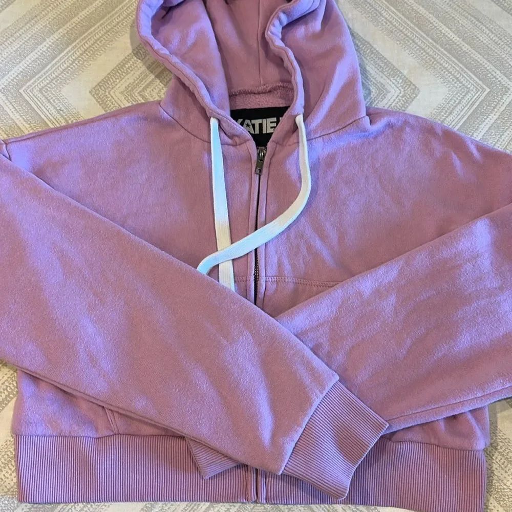 Katie J NYC Girls Light Purple Zip-Up Cropped Hoodie - Size XL